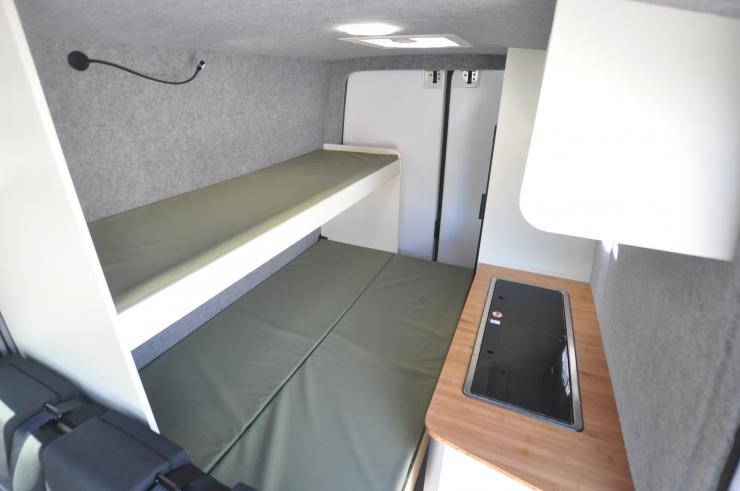 Rear Bunks with bottom bunk folding out to create large double
