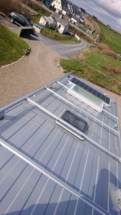 Solar panel and roof vents along with full sized Fiamma roof rack