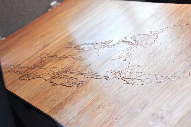 bamboo table with custom cnc'd map of the Beara peninsula